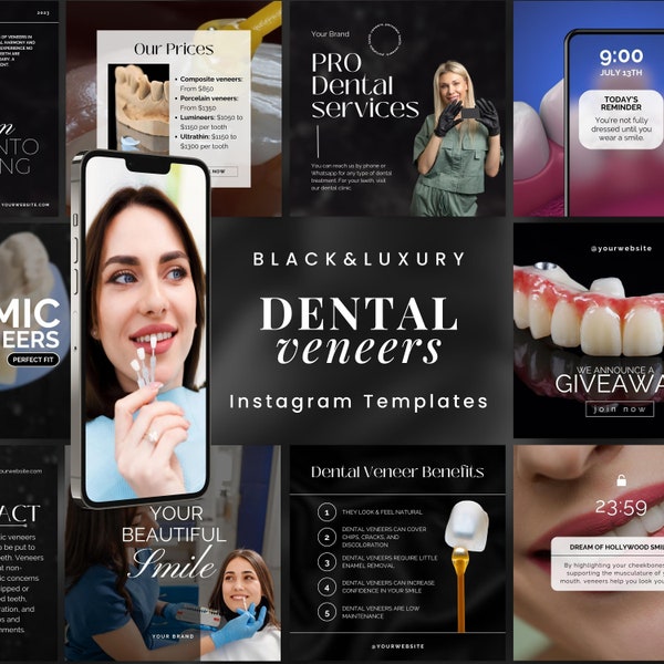 80 Dental Veneers Instagram Templates | Luxury Teeth Veneers Instagram Posts | Dentist Branding | Porcelain, Composite Veneer Template