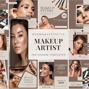 Brown Makeup Instagram Templates | Makeup Artist Social Media Template | Makeup Instagram Highlight Cover |  Makeup Quotes For Instagram