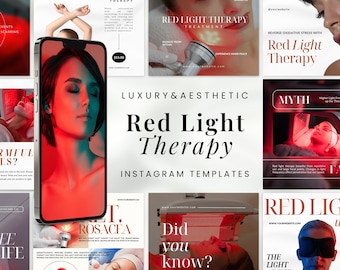 Red Light Therapy Instagram Templates | RLT Instagram Posts | Skincare Instagram Template | LED Beauty Therapy | Red Light Therapy Canva