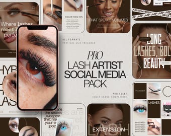 Plantillas de Instagram para técnicos de pestañas / Plantilla para redes sociales de artistas de pestañas / Branding de Canva para marcas de belleza / Videos de pestañas