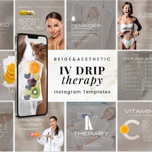 120 IV Drip Therapy Instagram Templates | IV Therapy Instagram Marketing | Beige IV Infusion Posts | Nurse Injector Instagram Branding