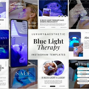 Modelli Instagram per terapia della luce blu / Post Instagram per terapia della luce blu / Branding Instagram per la cura della pelle / Modello Instagram per luce LED