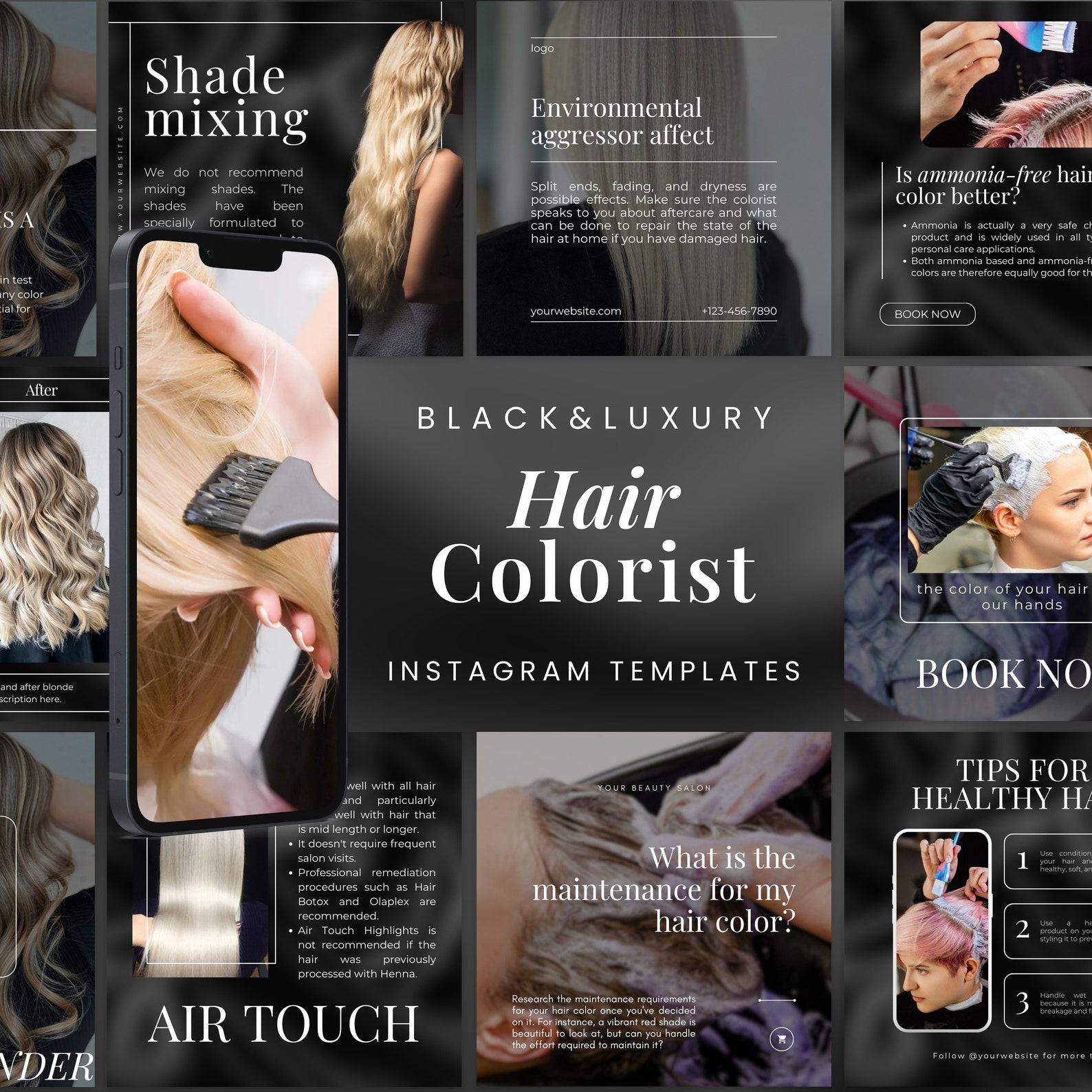Hair Colorist Instagram Templates | Hairstylist Instagram Posts | Black ...