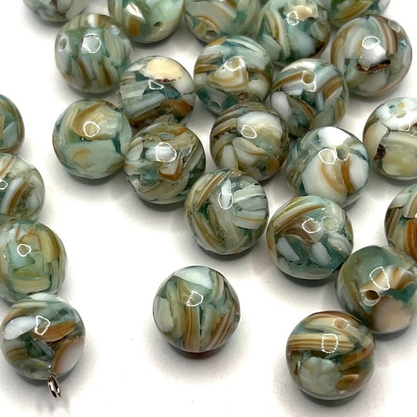 MOTHER of PEARL RESIN Beads, 10mm Light Blue-Green Aqua & White Round Hard to Find De-stash Beads for Jewelry Making/Beading