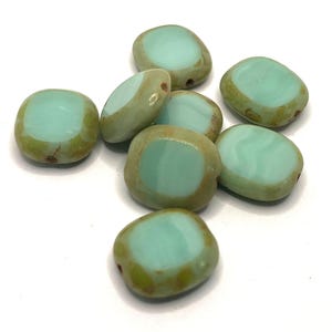 Mint Green Czech Glass Oval Coin Beads, 8 Pastel 14X12mm Picasso Table Cut Beads, De-stash Beading/Jewelry Making Supplies