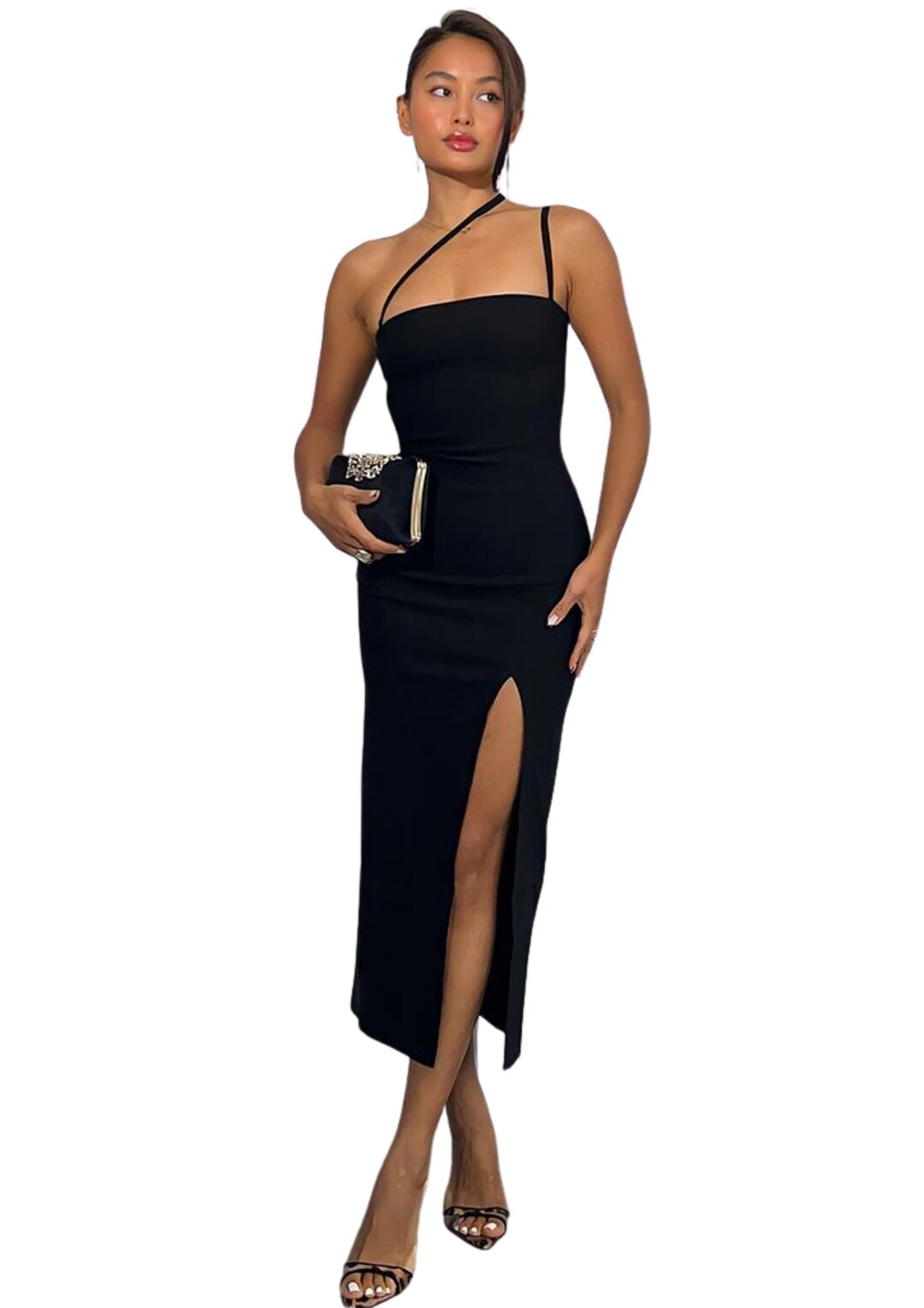 ADORA Crisscross Wide Strap Drawstring Detail Midi Dress