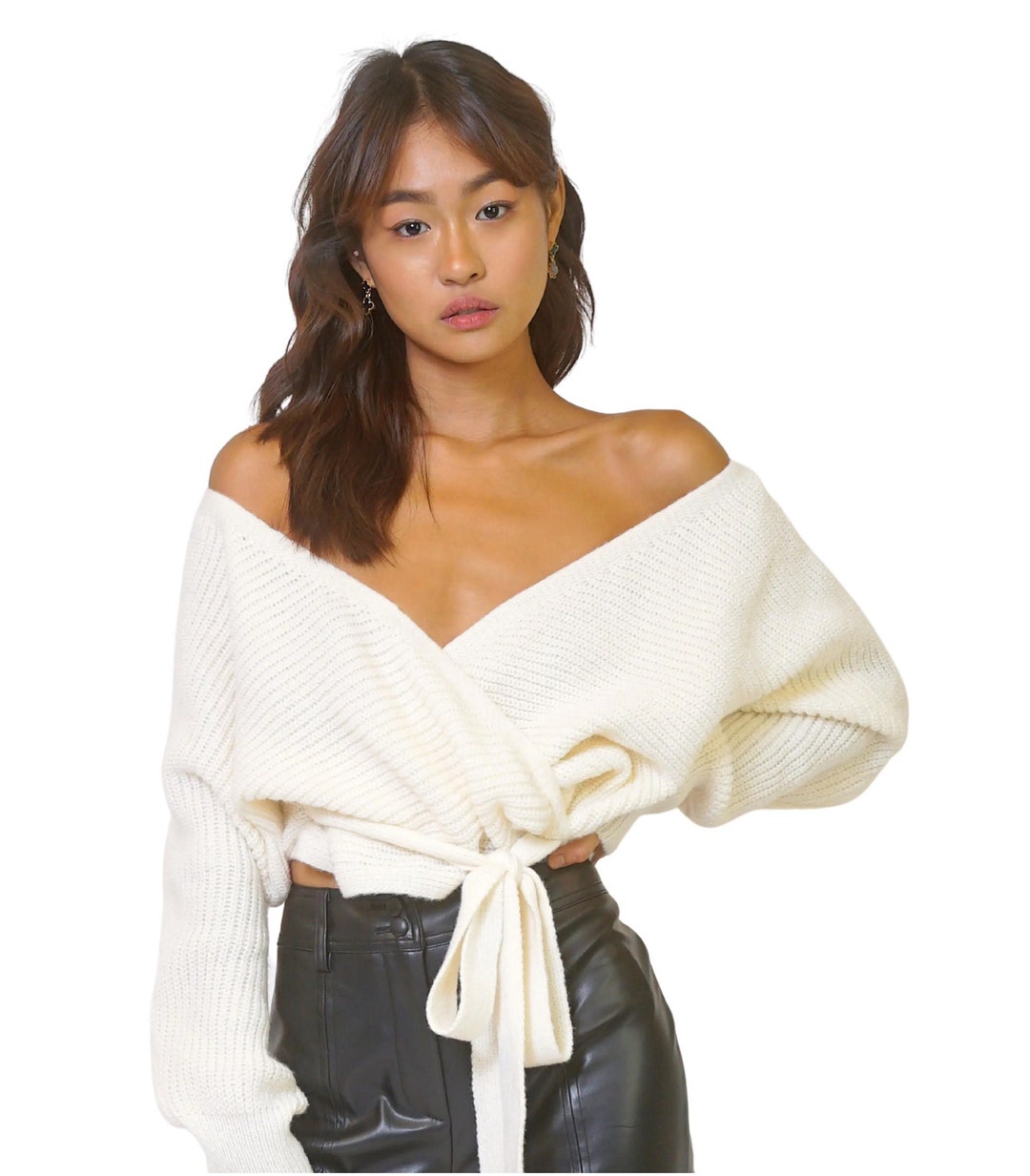 Off the Shoulder Cable Knit Wrap Sweater Etsy