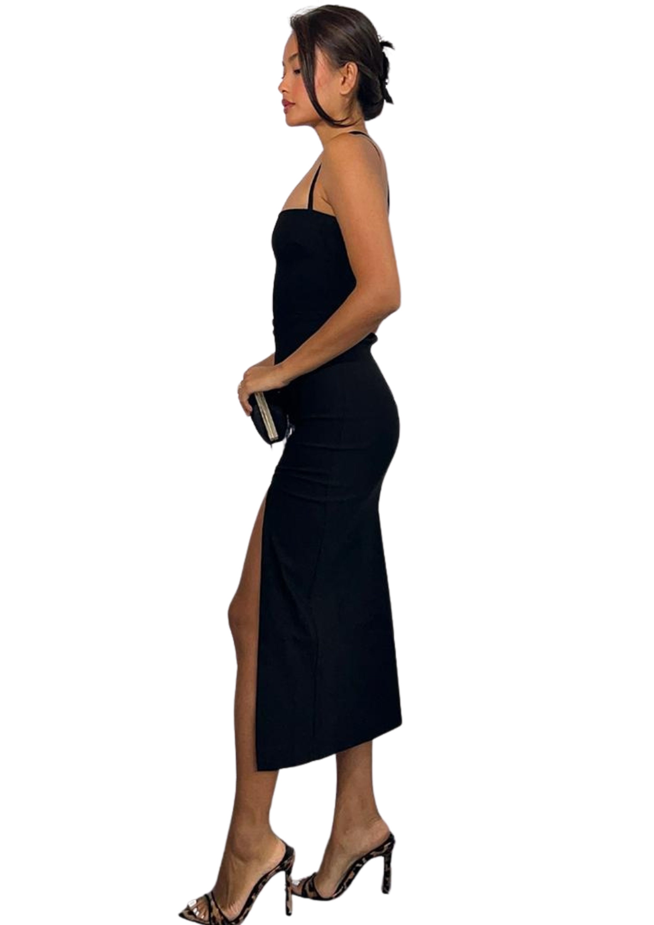 Black Cross-Strap Ankle Length Dress