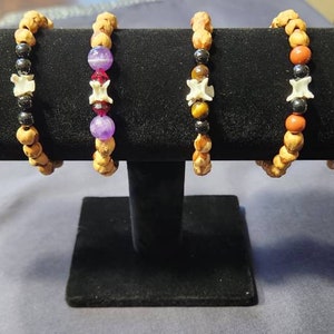 Ghost (juniper)bead bracelets with authentic sealed rattlesnake bone and many choices of  beads . One of a kind !