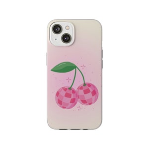 Cherry Disco Ball Pink Aura Ombre Flexi iPhone Case 11 12 13 14 Pro Max