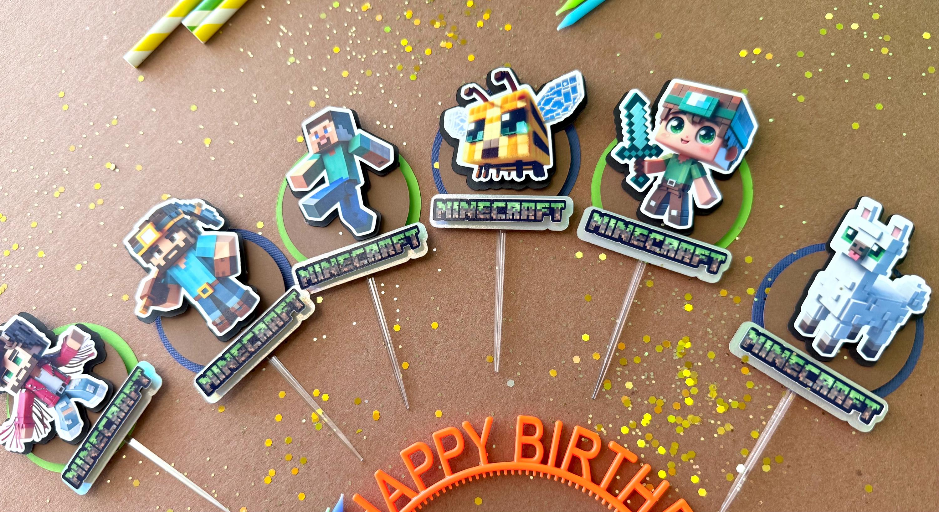 Minecraft Gamer Birthday Cupcake Toppers