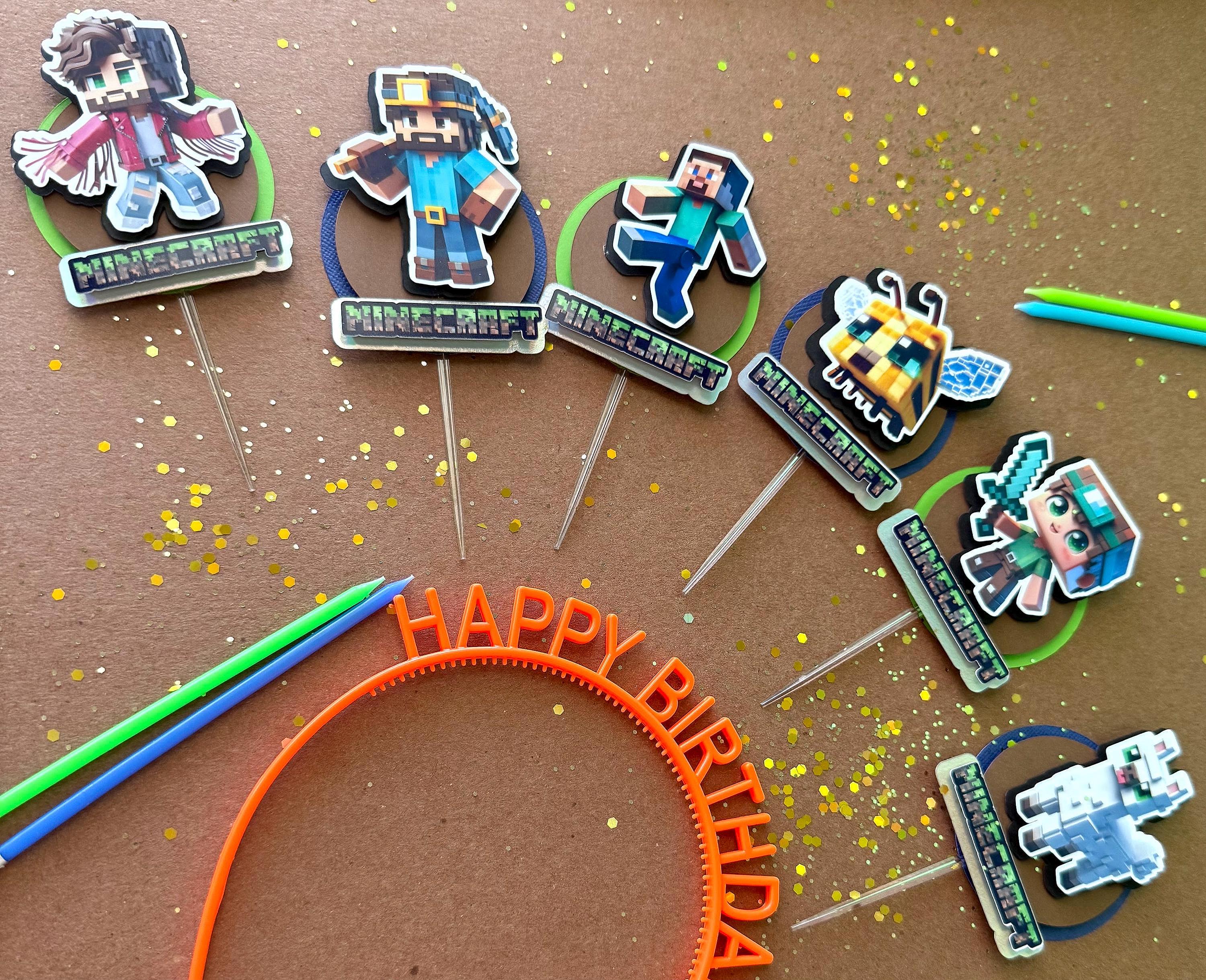 Minecraft Gamer Birthday Cupcake Toppers