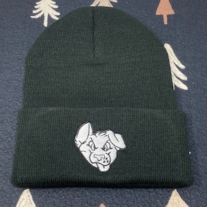Fun Dog Cartoon  Embroidered Black Beanie