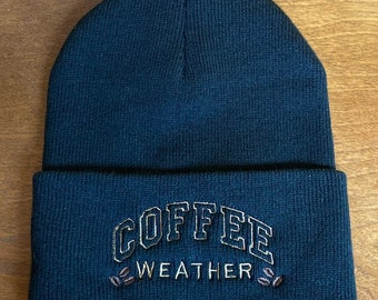 Coffee Weather Embroidered Black Beanie Gift