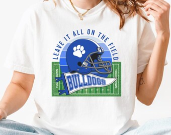 Camiseta de colores cómodos de la mascota de fútbol de los Bulldogs: Espíritu escolar del día del juego