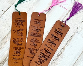 Personalized Genuine Leather Bookmark Engraved with Scripture and Custom Name, Christian Gift for Baptism Gift for Mother's Day, Bible Verse