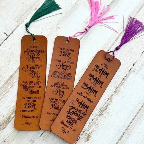 Personalized Genuine Leather Bookmark Engraved with Scripture and Custom Name, Christian Gift for Baptism Gift for Mother's Day, Bible Verse