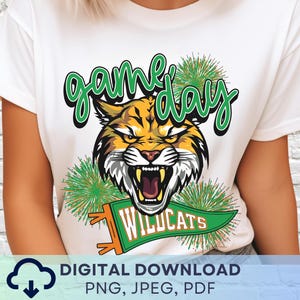 Digital Download Game Day Wildcats PNG, Wildcats Mascot JPEG, Favorite Team Graphic, School Spirit Game Day PNG for Teacher
