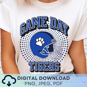 Digitale download Game Day Tigers png, tijgermascotte JPEG, favoriete teamafbeelding, schoolgeest Game Day png voor leraar