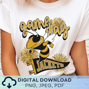 Digital Download Game Day Yellow Jackets PNG, Jackets Mascot JPEG, Favorite Team Graphic, Yellowjackets School Spirit Game Day PNG