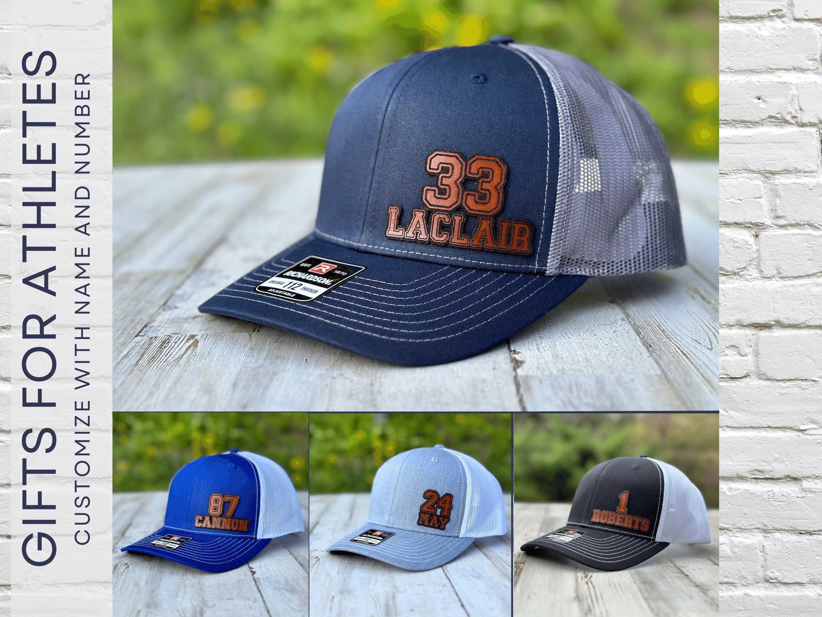 Custom Hat with Jersey Number and Name Personalized Hat for Football Player Leather Patch Hat for Sports Fan Gift Richardson 112 Hat Dad Hat