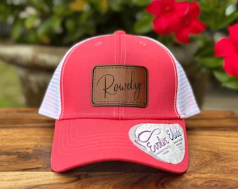 Women&#39;s Custom Name Leather Patch Trucker Hat Personalized Monogram Cap for Her, Unique Gift for Mom, Ponytail Hat for Nana