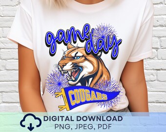 Digital Download Game Day Cougars PNG, Cougars Mascot JPEG, Favorite Team Graphic, School Spirit Game Day PNG for Teacher