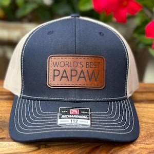 Hat for Papaw with Custom Leather Patch World&#39;s Best Dad Trucker Hat Gift for Husband Father&#39;s Day Gift for Poppy Personalized Hat for Uncle