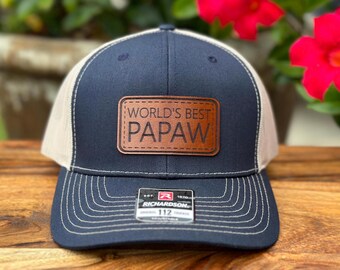 Hat for Papaw with Custom Leather Patch World's Best Dad Trucker Hat Gift for Husband Father's Day Gift for Poppy Personalized Hat for Uncle