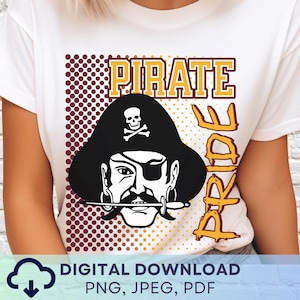 Digital Download Pirate Pride PNG, Pirates Mascot JPEG, Favorite Team Graphic, School Spirit Game Day PNG for Teacher