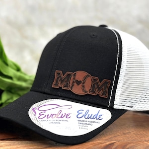 Baseball Mom Leather Patch Hat, Softball Mom Trucker Hat, Personalized Cap for Cheer Mom, Mother's Day Gift for Mom, Ponytail Hat for Summer