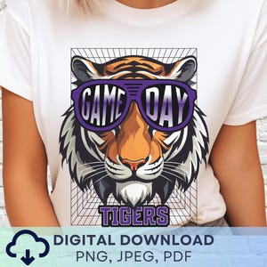 Digital Download Sunglasses Game Day Tigers PNG, Tigers Mascot JPEG, Favorite Team Graphic, School Spirit Game Day PNG for Teacher