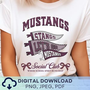 Digital Download Mustangs Social Club PNG, Mustangs Pennant Mascot JPEG, Favorite Team Graphic, School Spirit Game Day PNG for Teacher