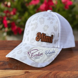Mimi Custom Leather Patch Hat |  Leather Patch for Mom Hat | Gift for Her | Gift for Mom | Retro Style Hat | Womens Trucker Hat | Nana Gigi