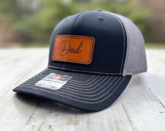 Signature Dad Hat with Leather Patch Hat for Dad Gift Idea for Fathers Day Gift for Dad Trucker Hat for Dad Richardson 112 Hat for New Dad