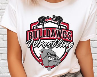 Mascotte di wrestling dei Bulldawgs PNG: Grafica per lo spirito scolastico del wrestler (Download digitale)