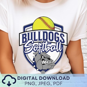 Digitaler Download Bulldogs Softball Maskottchen PNG, Bulldoggen Maskottchen JPEG, Lieblings-Team Grafik, Schulgeist Spieltag PNG für Trainer