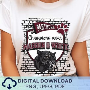 Digital Download Maroon and White Panthers PNG, Panthers Mascot JPEG, Favorite Team Graphic, School Spirit Game Day PNG for Teacher