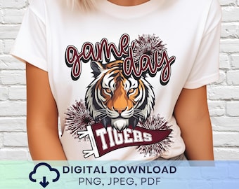 Digital Download Game Day Tigers PNG, Tigers Mascot JPEG, Favorite Team Graphic, School Spirit Game Day PNG for Teacher