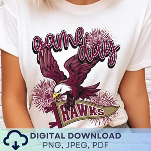 Digital Download Game Day Hawks PNG, Hawks Mascot JPEG, Favorite Team Graphic, School Spirit Game Day PNG for Teacher