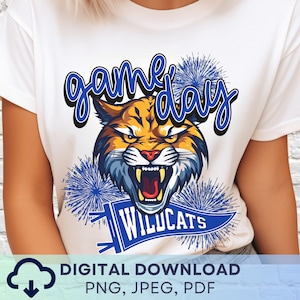 Digital Download Game Day Wildcats PNG, Wildcats Mascot JPEG, Favorite Team Graphic, School Spirit Game Day PNG for Teacher