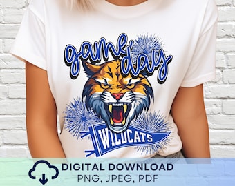 Digital Download Game Day Wildcats PNG, Wildcats Mascot JPEG, Favorite Team Graphic, School Spirit Game Day PNG for Teacher