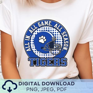 Digitale download Tigers Football PNG, Tigers Mascot JPEG, favoriete teamafbeelding, School Spirit Game Day png voor leraar