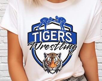 Download digitale della mascotte di wrestling delle Tigri in formato PNG, mascotte delle Tigri in formato JPEG, grafica della squadra preferita, PNG per il giorno della partita a tema scolastico per l'allenatore.