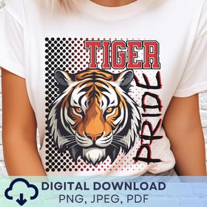 Digital Download Tiger Pride PNG, Tigers Mascot JPEG, Favorite Team Graphic, School Spirit Game Day PNG for Teacher, Red and Black