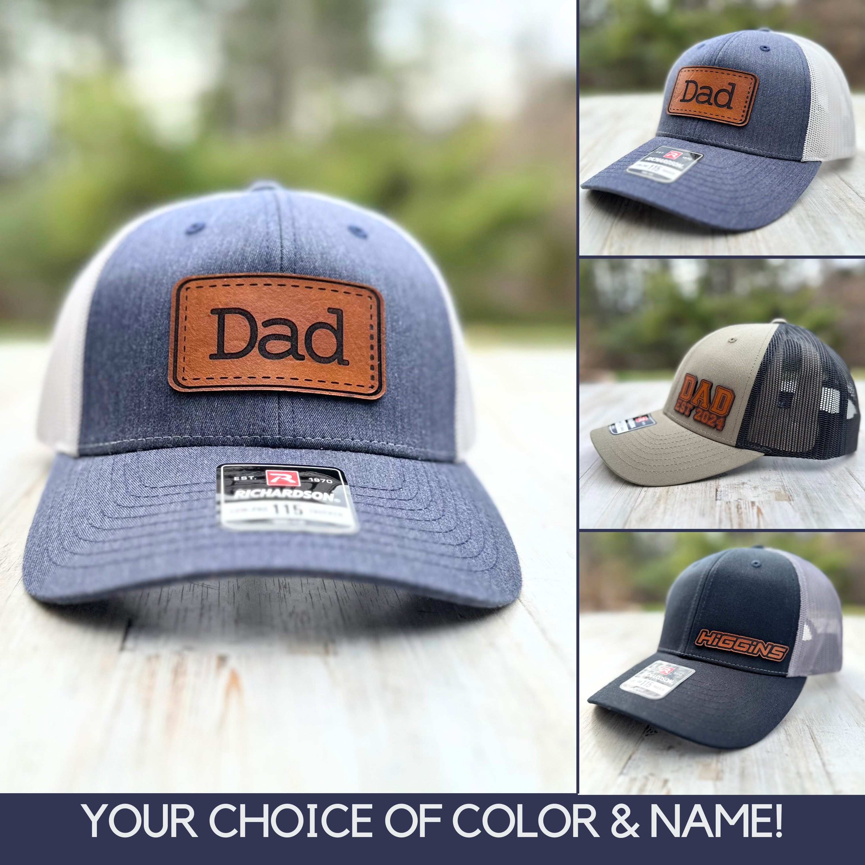 Personalized Low Profile Hat Gift for Dad Leather Patch Trucker