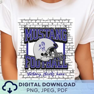 Digital Download Blue and White Mustangs Football PNG, Mustangs Mascot Football JPEG, Favorite Team School Spirit Graphic
