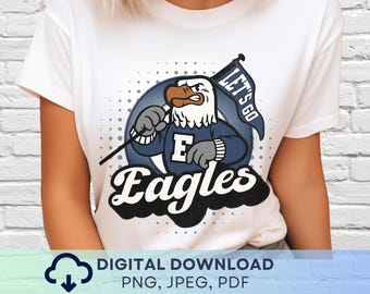 Banderín de la mascota de los Eagles PNG: Gráfico vintage del espíritu escolar, azul (descarga digital)