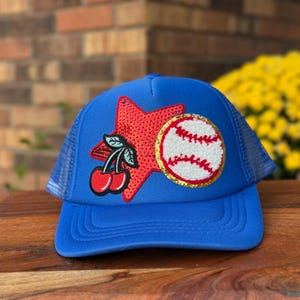 Chenille Baseball Patch Foam Trucker Hat for Child, Foam Mesh Snapback Youth Trucker Hat for Game Day, Birthday Gift for Girls