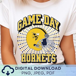 Digital Download Game Day Hornets Football PNG, Hornets Mascot JPEG, Favorite Team Graphic, School Spirit Game Day Yellow Black PNG